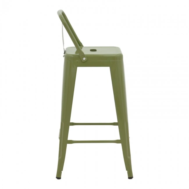 Mid-height Bar stool with backrest Utopia pakoworld metal in dark olive color 42x42x86cm