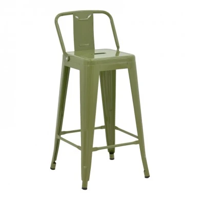 Mid-height Bar stool with backrest Utopia pakoworld metal in dark olive color 42x42x86cm