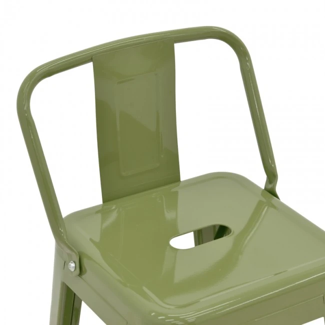 Mid-height Bar stool with backrest Utopia pakoworld metal in dark olive color 42x42x86cm