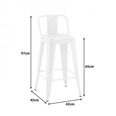 Mid-height bar stool with back Utopia pakoworld metal in white matte shade 42x42x86cm