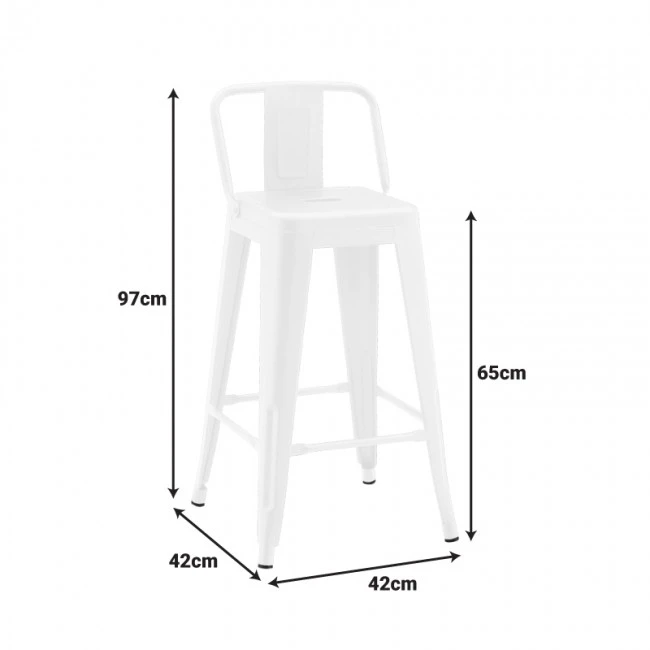 Mid-height bar stool with back Utopia pakoworld metal in white matte shade 42x42x86cm