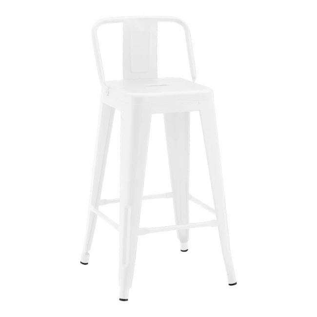 Mid-height bar stool with back Utopia pakoworld metal in white matte shade 42x42x86cm
