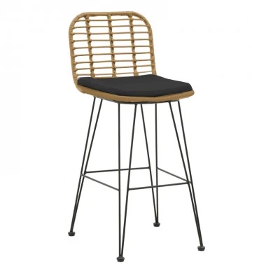 Naoki pakoworld bar stool with PE cushion natural-metal black leg 46x56x110cm