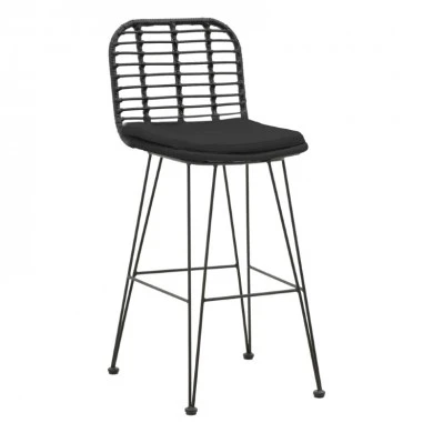 Naoki pakoworld bar stool with pe cushion black-metal black leg 46x56x110cm