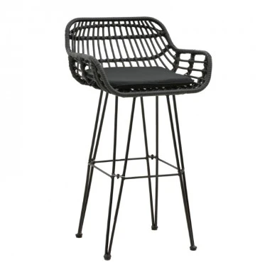 Bar stool Naoki pakoworld with cushion pe black-metal black leg 52x50x90cm
