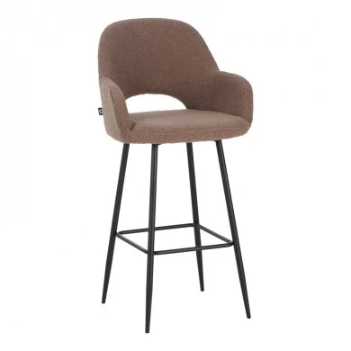 Bar stool Renish pakoworld in cappuccino teddy fabric with black metal legs 51x57x114cm