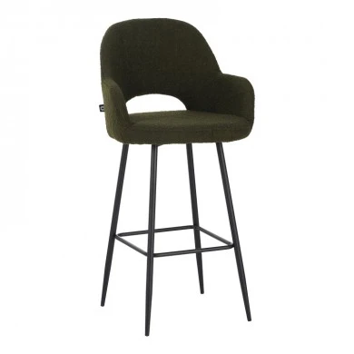 Bar stool Renish pakoworld in dark green teddy fabric with black metal legs 51x57x114cm