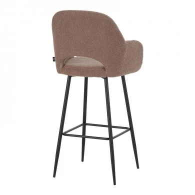 Bar stool Renish pakoworld in cappuccino teddy fabric with black metal legs 51x57x114cm
