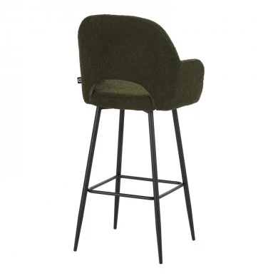 Bar stool Renish pakoworld in dark green teddy fabric with black metal legs 51x57x114cm
