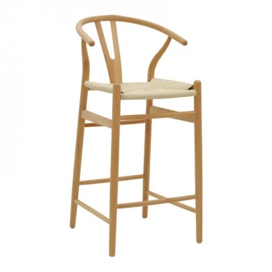 Bar stool Wishbone pakoworld natural beech wood-natural rope 53x54x107cm