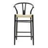 Bar stool Wishbone pakoworld black beech wood-natural rope 53x54x107cm