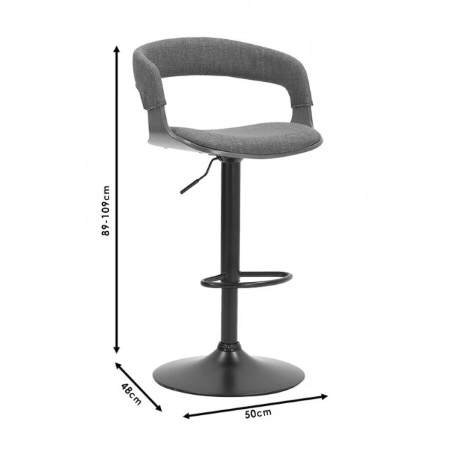 Bar stool Zero pakoworld folding gray fabric-wood walnut-metal black