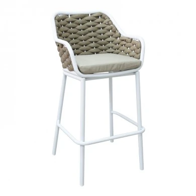 Zuki pakoworld aluminum bar stool stackable with white frame and cushion 55x54x109cm