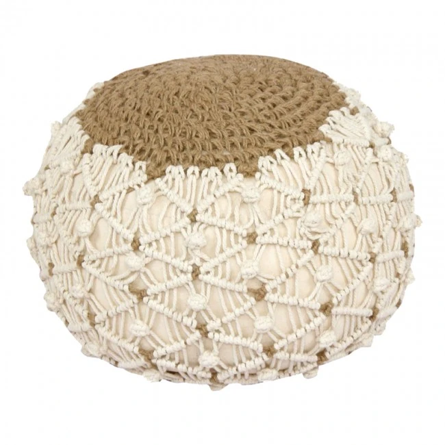 Boha Inart jute stool-pouf in natural and white shade D40x30cm