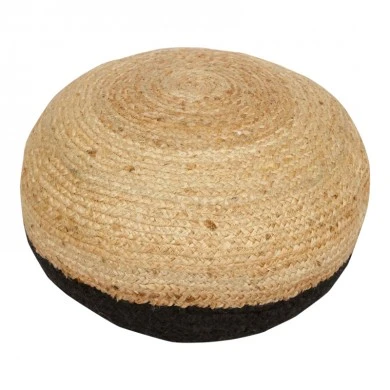 Brana Inart jute stool-pouf in natural and black shade D40x30cm