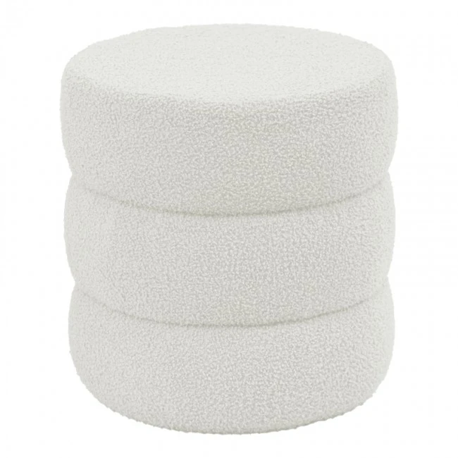 Pouf stool Kioto pakoworld teddy fabric white D40x40cm