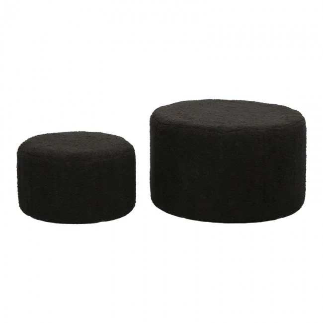 Stool - Pouf Gabello pakoworld boucle fabric in black color D44x26.5cm