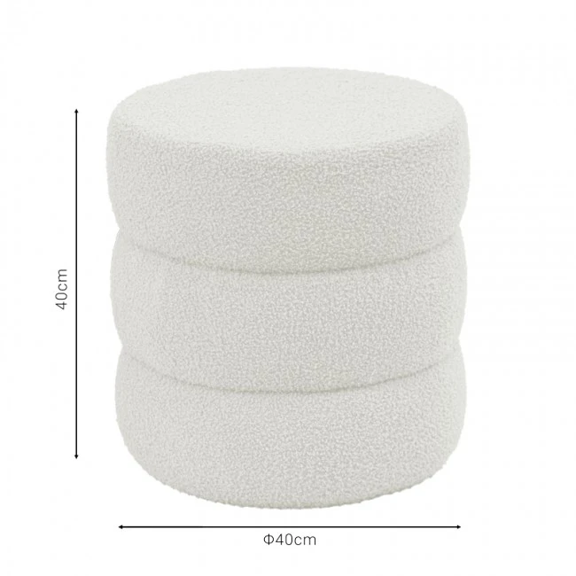 Pouf stool Kioto pakoworld teddy fabric white D40x40cm