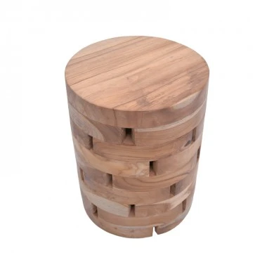 Shard Inart stool natural solid teak wood D35x45cm