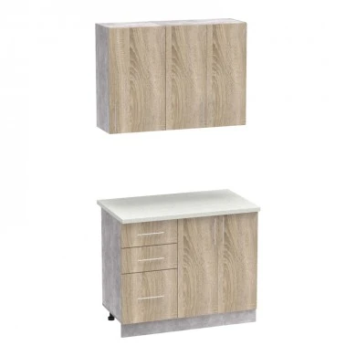 Festa I kitchen unit pakoworld melamine in sonoma color and kitchen counter in light grey color 100x60x85cm