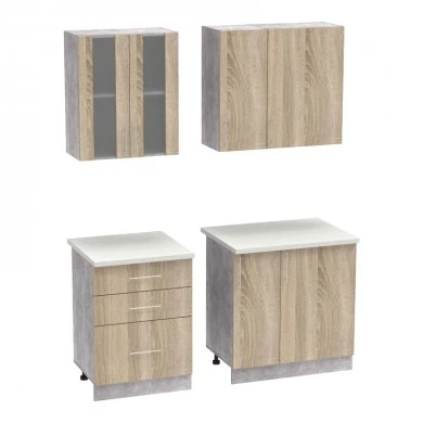 Festa ΙII kitchen unit pakoworld melamine in sonoma  and workbench in light grey color 140x60x85cm