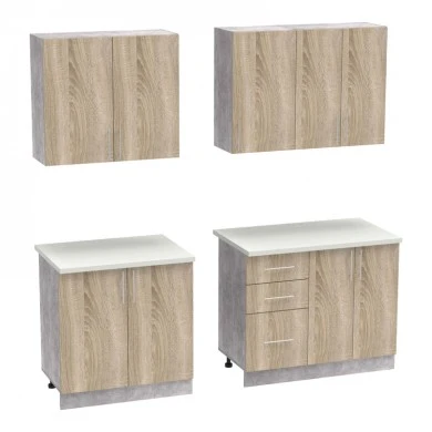 Festa V kitchen unit pakoworld melamine in sonoma and workbench in light grey color 160x60x85cm