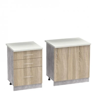 Festa ΙII kitchen unit pakoworld melamine in sonoma  and workbench in light grey color 140x60x85cm