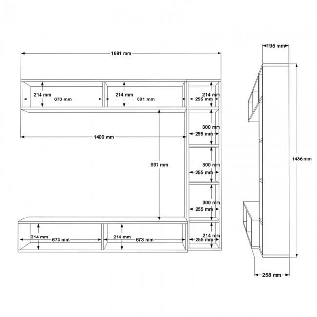 Compo living room set wall-mounted pakoworld in natural-white shade 169.10x25,8x143.5cm