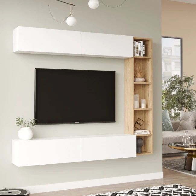 Compo living room set wall-mounted pakoworld in natural-white shade 169.10x25,8x143.5cm