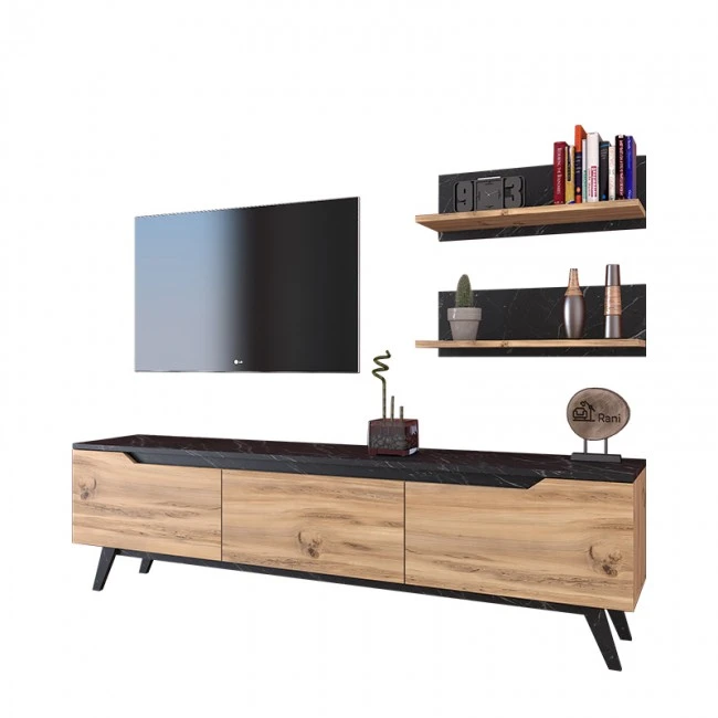 TV unit Kasia pakoworld oak-black marble 180x35x48,5cm