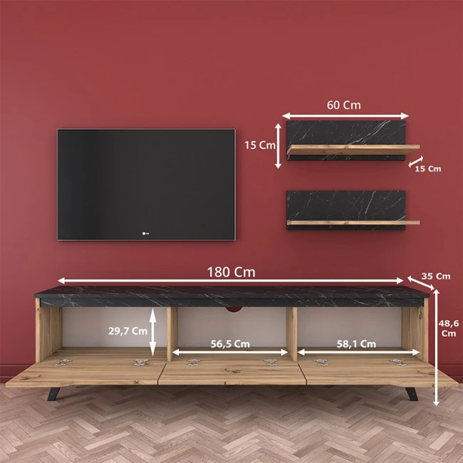 TV unit Kasia pakoworld oak-black marble 180x35x48,5cm