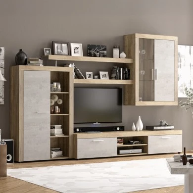 Tesivo pakoworld living room set in antique gray with walnut shade 292.8x45.6x199.6cm