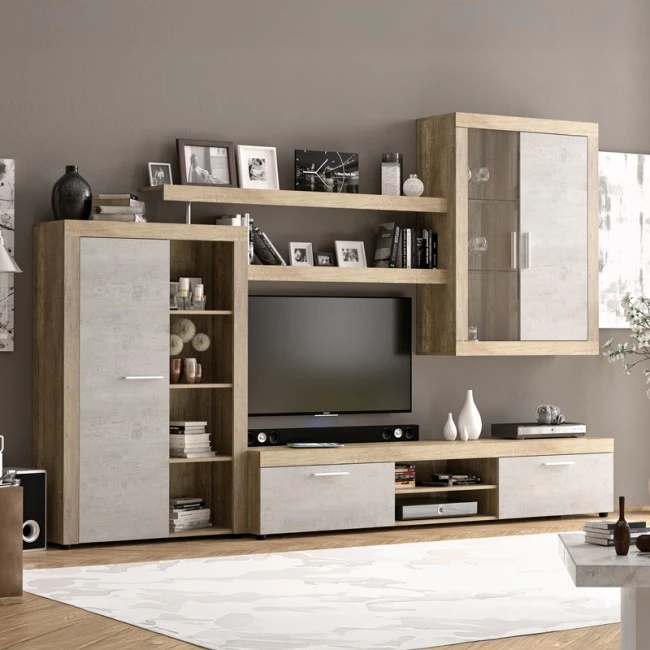 Tesivo pakoworld living room set in antique gray with walnut shade 292.8x45.6x199.6cm