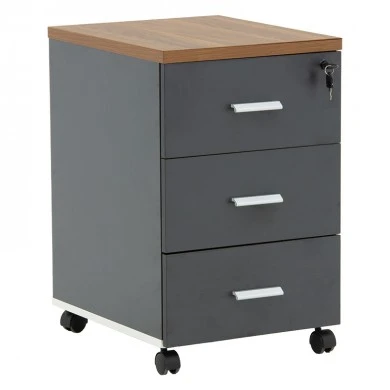 Professional chest of drawers on wheels Oscar pakoworld 3 drawers walnut-charcoal 40x48x63cm