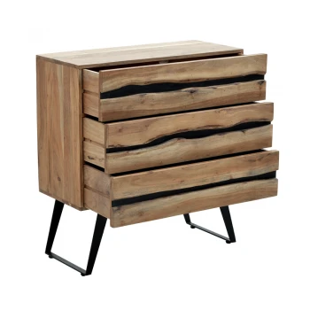 Imena Chest of drawers pakoworld solid Acacia wood in natural shade with black metal legs 80x38x86,5cm