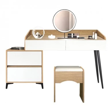 Dressing table Gammon with stool pakoworld mdf in oak-white color 102x40x75cm