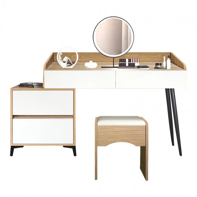 Dressing table Gammon with stool pakoworld mdf in oak-white color 102x40x75cm