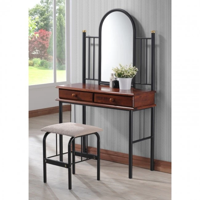 Dressing table with stool Tressa pakoworld walnut color wood-black metal