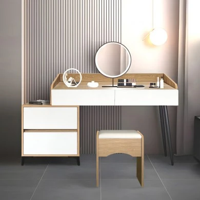 Dressing table Gammon with stool pakoworld mdf in oak-white color 102x40x75cm