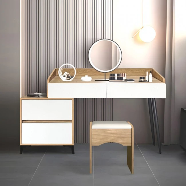 Dressing table Gammon with stool pakoworld mdf in oak-white color 102x40x75cm