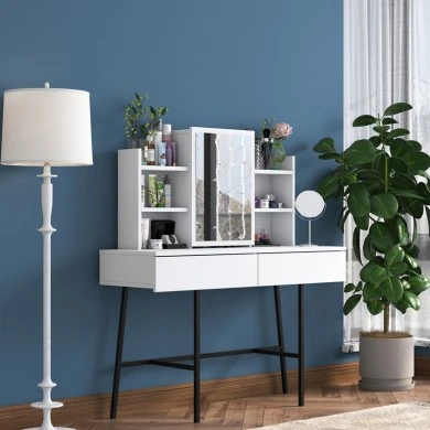 Dressing table Loppy pakoworld white melamine-black metal leg 120x40x131.6cm