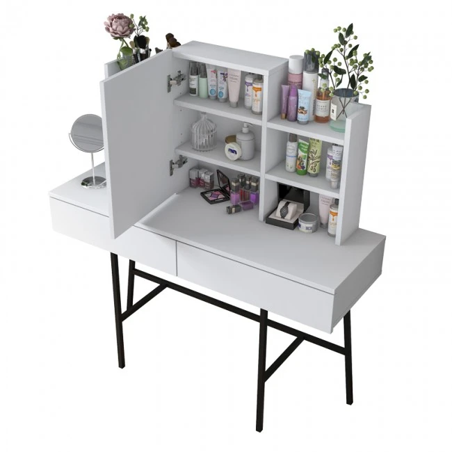 Dressing table Loppy pakoworld white melamine-black metal leg 120x40x131.6cm
