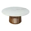 Mable Inart coffee table solid acacia wood in natural color and marble surface top D100x45cm