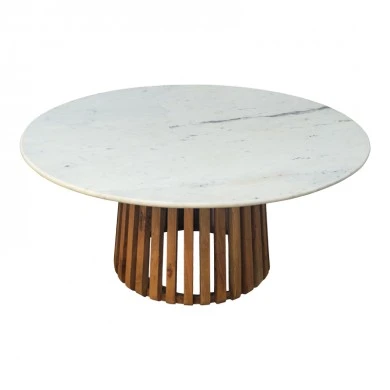 Τραπέζακι σαλονιού Mable Inart μασίφ ξύλο ακακίας σε φυσική απόχρωση με επιφάνεια μαρμάρου Φ100x45εκ