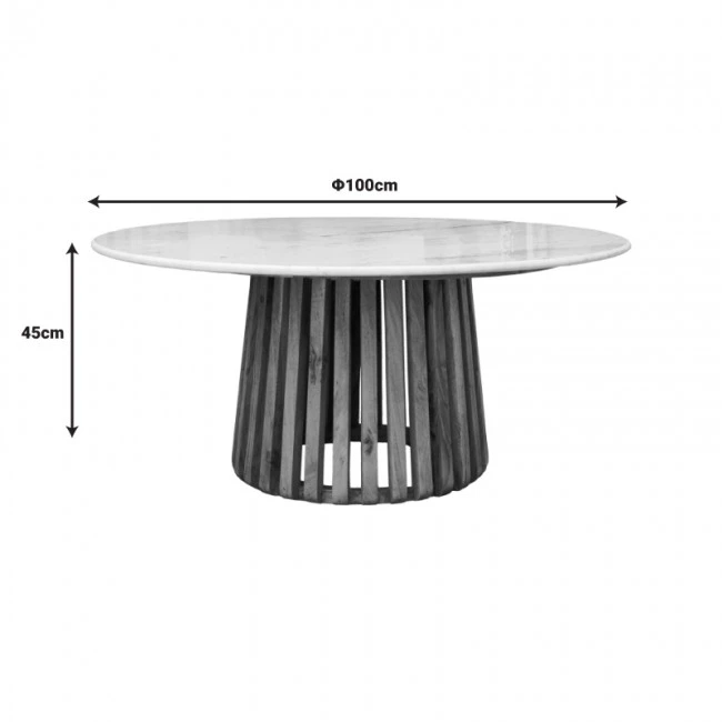 Mable Inart coffee table solid acacia wood in natural color and marble surface top D100x45cm