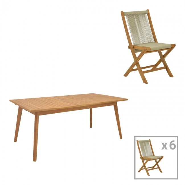 Dining set 7 pcs Banou-Pino pakoworld teak wood in natural 180/240x100x75cm