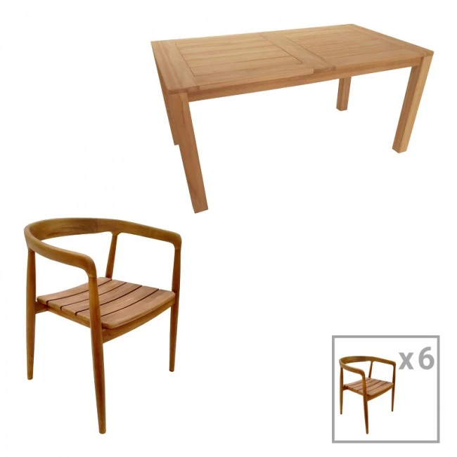 Dining set 7pcs Noody-Pablo pakoworld teak wood in natural shade