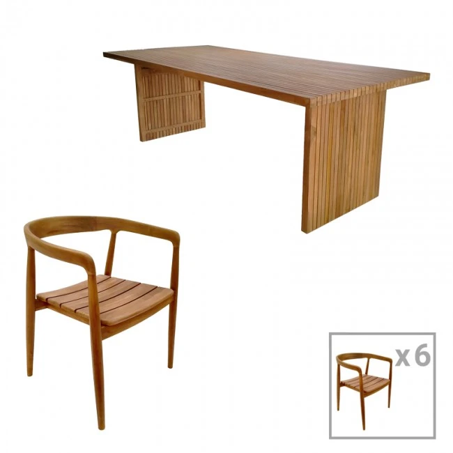 Dining set 7pcs.Noody-Zibra pakoworld teak wood in natural shade 220x100x75cm