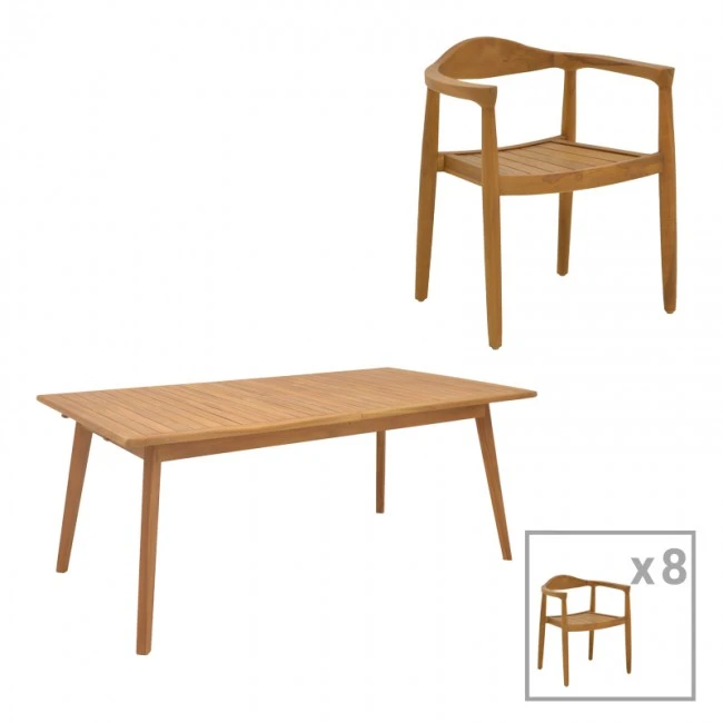 Dining set 9 pcs Ganny-Pino pakoworld teak wood in natural shade 180/240x100x75cm