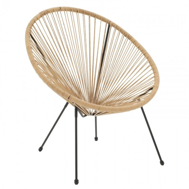 Acapulco Ι pakoworld set of 3 black metal-natural rattan-glass D50X50cm